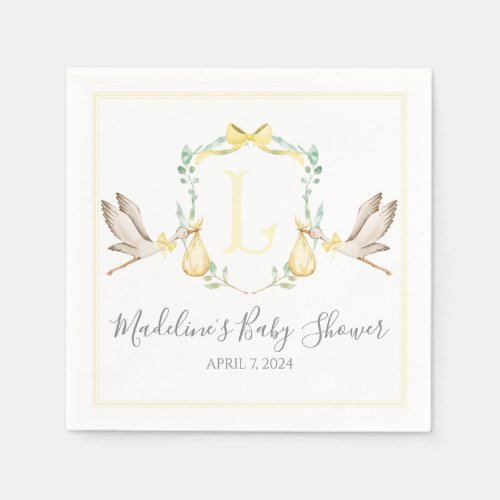 Preppy Southern Yellow Stork Baby Shower Napkins