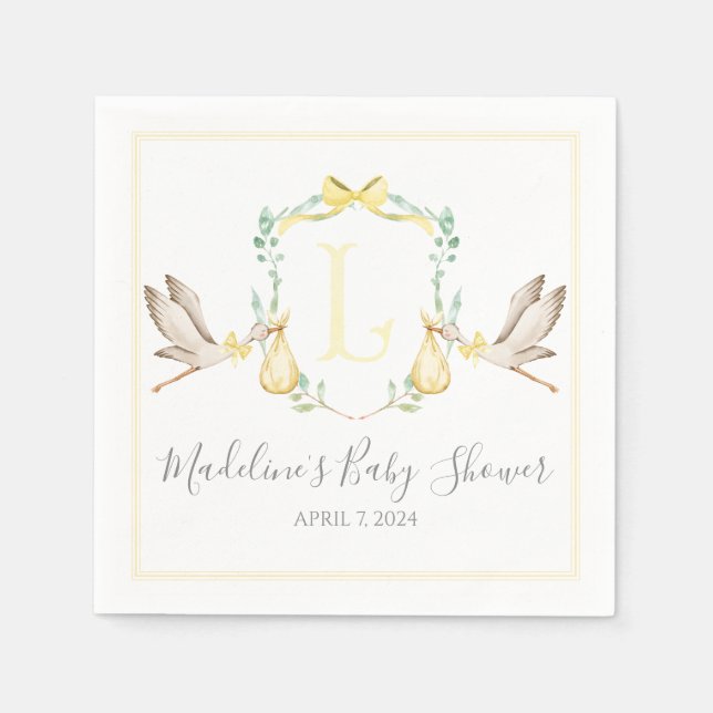 Preppy Southern Yellow Stork Baby Shower Napkins (Front)