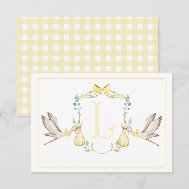Preppy Southern Yellow Stork Thank You Card (Front/Back)