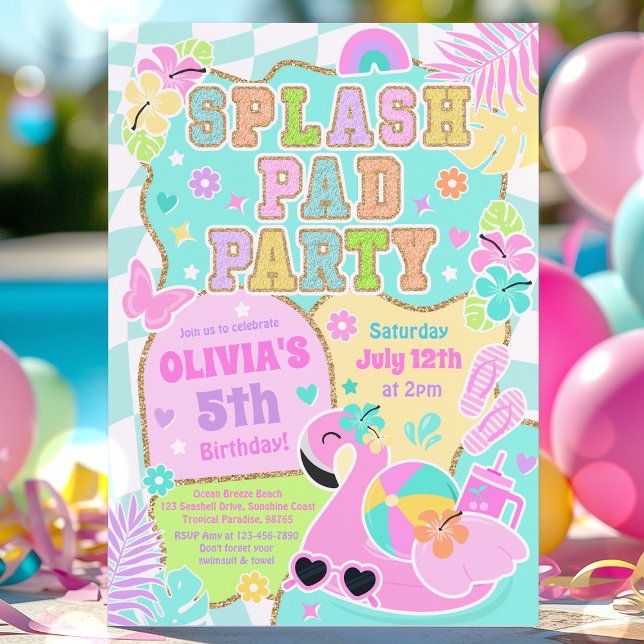 Preppy Splash Pad Party Cute Girly Pool Birthday Invitation (Creator Uploaded)