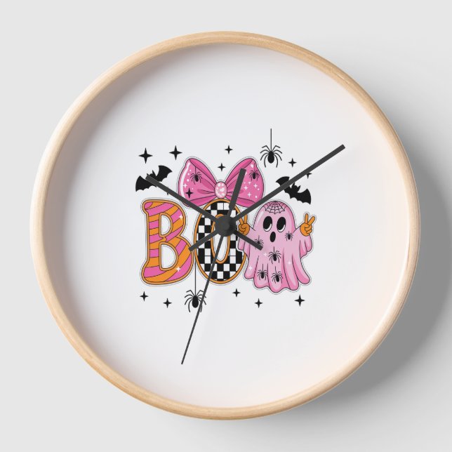 Preppy Spooky Halloween Boo Clock (Front)