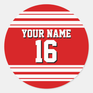 Preppy Sporty Red with White Stripes Team Jersey Classic Round Sticker