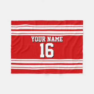 Preppy Sporty Red with White Stripes Team Jersey Fleece Blanket