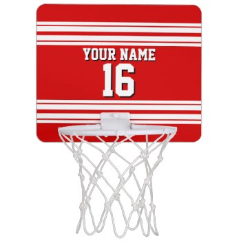 Preppy Sporty Red With White Stripes Team Jersey Mini Basketball Hoop by FantabulousSports at Zazzle