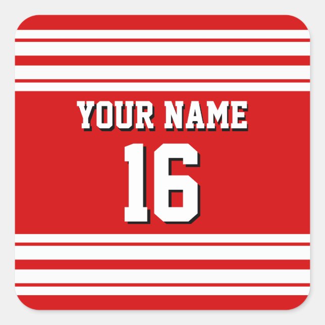 Preppy Sporty Red with White Stripes Team Jersey Square Sticker (Front)