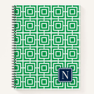 Preppy Square Lattice Monogram – Green & Navy Notebook