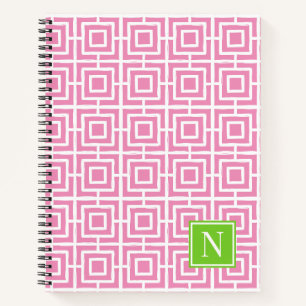 Preppy Square Lattice Monogram – Pink & Lime Notebook