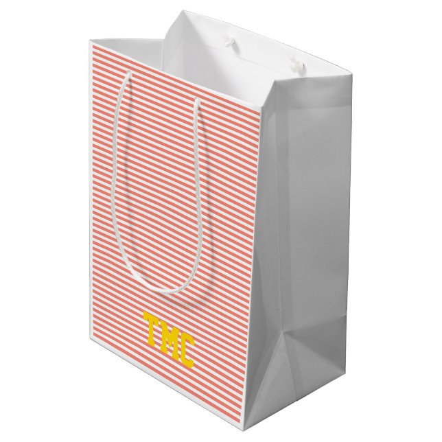 Preppy Stripe INITIALS orange white yellow modern Medium Gift Bag (Back Angled)