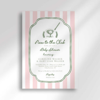 Preppy Stripe New to the Club Golf Baby Shower Invitation