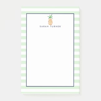 Preppy Stripe Pineapple Personalized Post-it Notes
