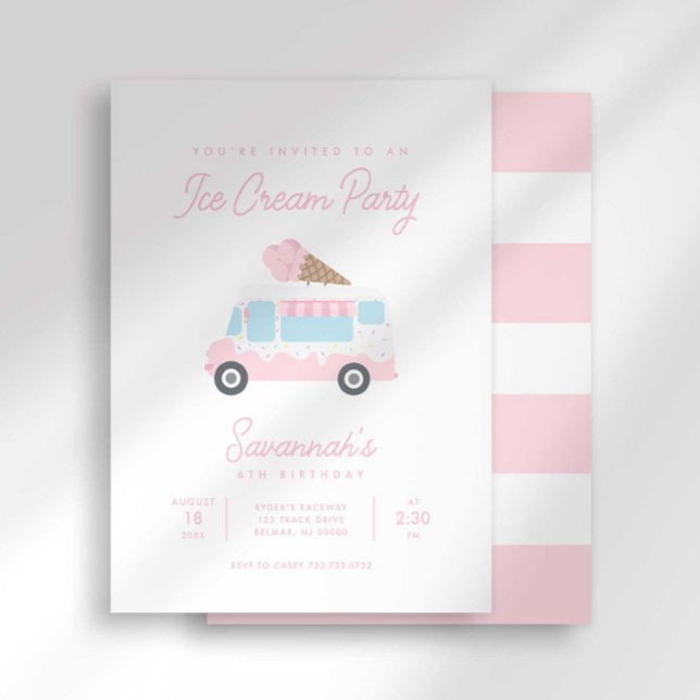 Preppy Stripe Sweet Ice Cream Birthday Social Invitation (Creator Uploaded)
