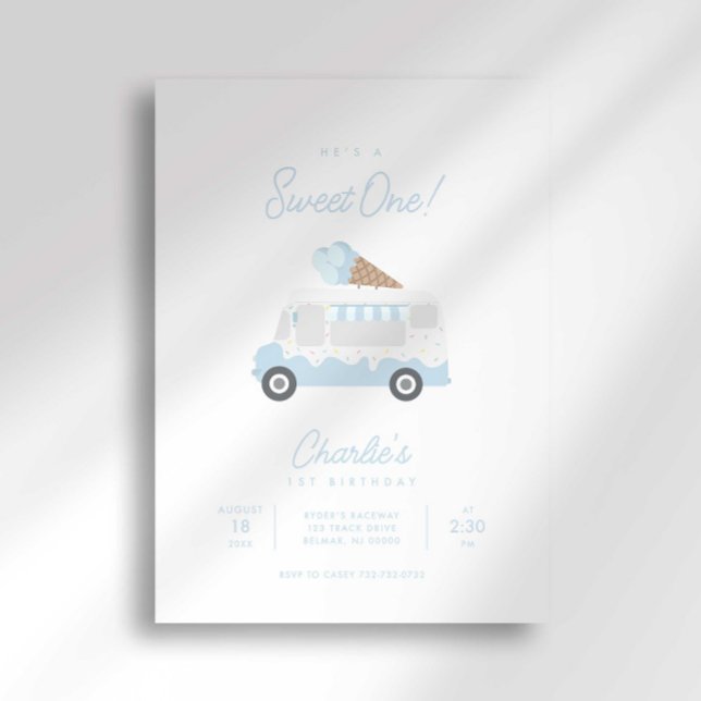 Preppy Stripe Sweet One Ice Cream Truck Birthday Invitation (Creator Uploaded)
