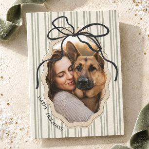 Preppy Striped Bow German Shepherd Holiday Card