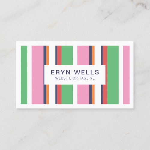 Fun Pink and Green Stripes Business Card