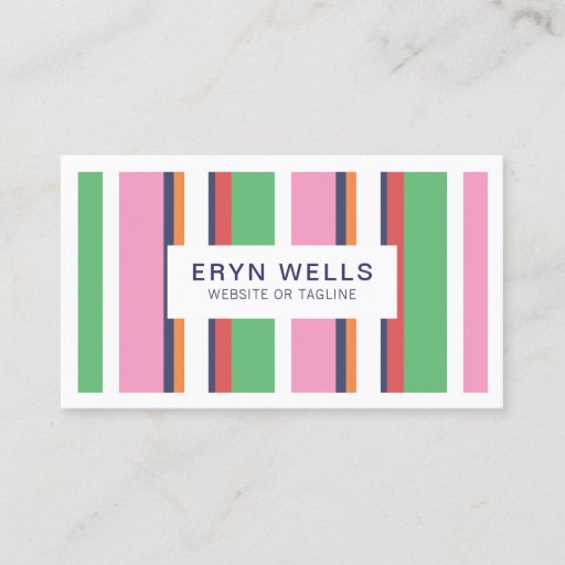 Customizable Fun Pink and Green Stripes Business Card