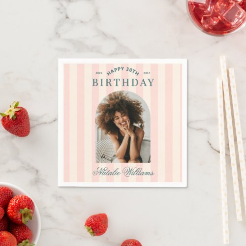 Preppy Stripes 30th Birthday Party Welcome Photo  Napkins