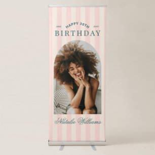 Preppy Stripes 30th Birthday Party Welcome Photo Retractable Banner