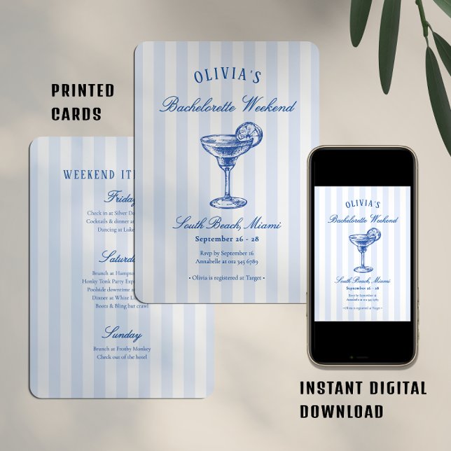 Preppy Stripes & Cocktail Bachelorette Weekend Invitation (Creator Uploaded)