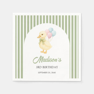 Preppy Stripes Cute Duck Theme Kids Birthday Party Napkins