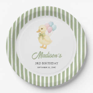 Preppy Stripes Cute Duck Theme Kids Birthday Party Paper Plates