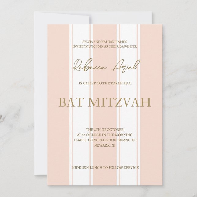 Preppy stripes girly Bat Mitzvah Invitation (Front)