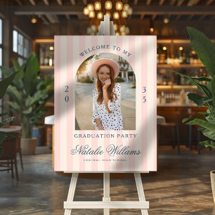 Preppy Stripes Graduation Party Welcome Photo Pink Foam Board