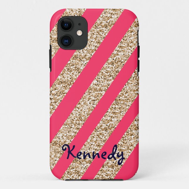 Preppy Stripes in Gold Glitter Case-Mate iPhone Case (Back)