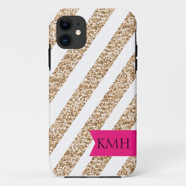 Preppy Stripes in Gold Glitter Case-Mate iPhone Case (Back)