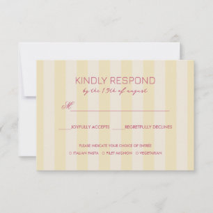 Preppy Stripes Lemon Yellow WEDDING meal option Invitation