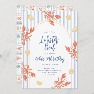 Preppy Stripes Lobster Boil Seafood Feast Invitation