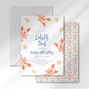 Preppy Stripes Lobster Boil Seafood Feast Invitation
