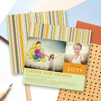 Preppy Stripes Modern 2 Photo Graduation Party Invitation