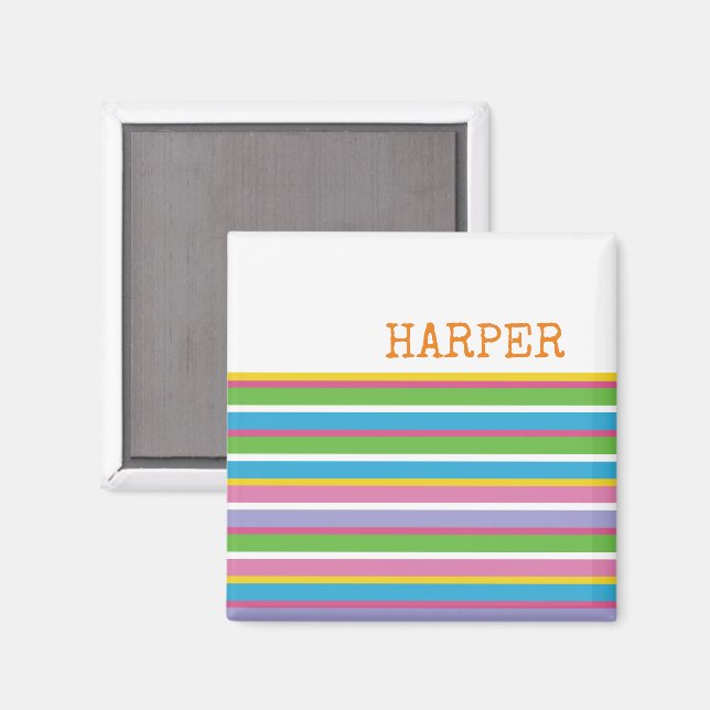Preppy Stripes NAME Modern Colorful Hip Fun Magnet (Front/Back)