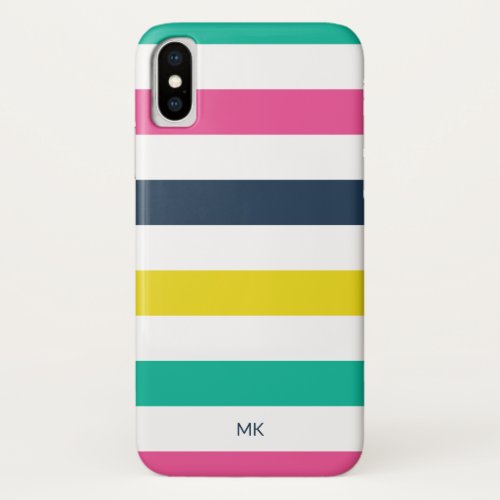 Preppy Stripes _ Navy Blue Pink Green Yellow iPhone XS Case
