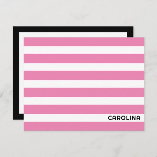 Preppy Stripes Pink  Black Cute Girly Note Card