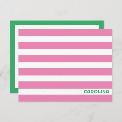 Preppy Stripes Pink  Bright Green Cute Girly Note Card