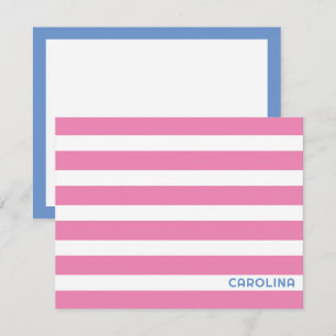 Preppy Stripes Pink & Cornflower Blue Cute Girly Note Card