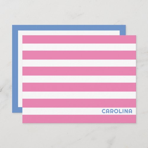 Preppy Stripes Pink  Cornflower Blue Cute Girly Note Card