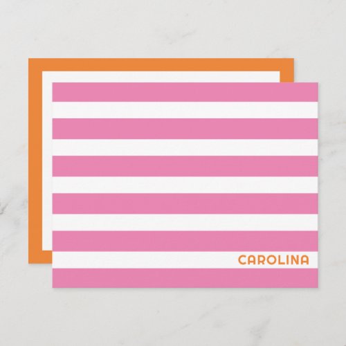 Preppy Stripes Pink  Orange Cute Girly Note Card