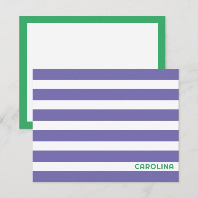 Preppy Stripes Purple & Bright Green Cute Girly Note Card (Front/Back)