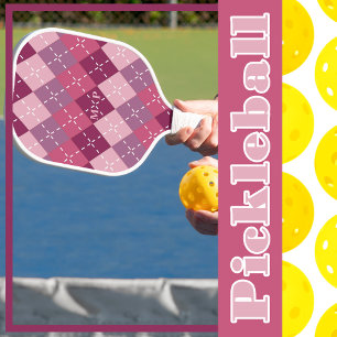 Preppy Style Purple Plum Argyle Personalized Pickleball Paddle