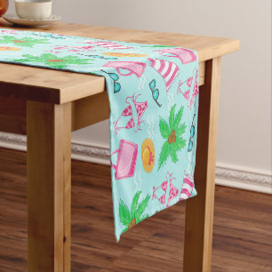 Preppy Summer Beach Icons / Coastal Blue Short Table Runner