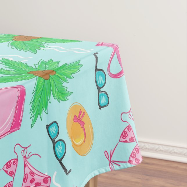 Preppy Summer Beach Icons / Coastal Blue Tablecloth (In Situ)