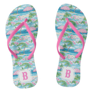 Preppy Summer Beach Umbrella Monogram Flip Flops