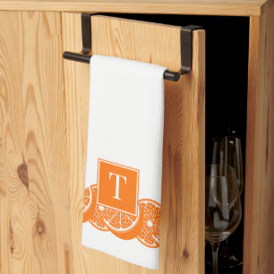 Preppy Summer Citrus Orange Slice Border Kitchen Towel