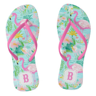 Preppy Summer Flamingo Monogram Flip Flops