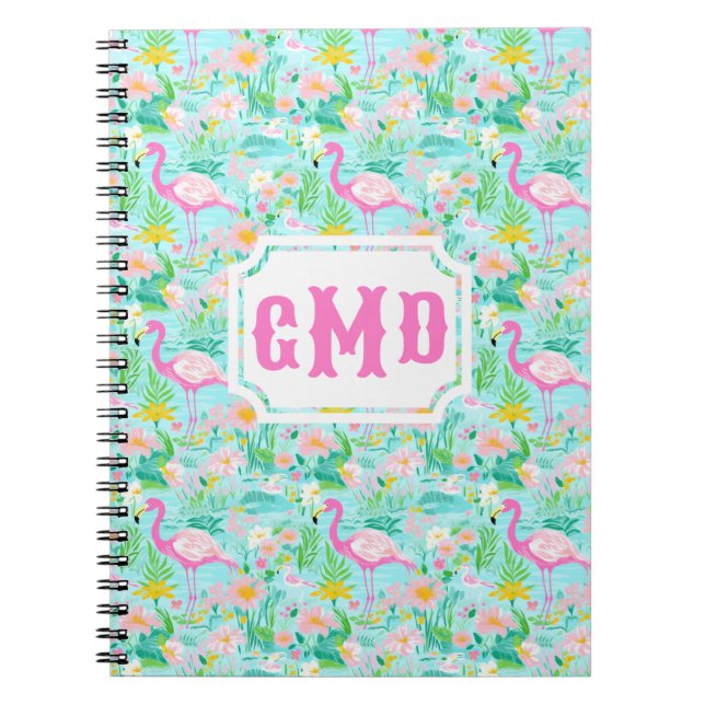 Preppy Summer Flamingo | Monogram Notebook (Front)