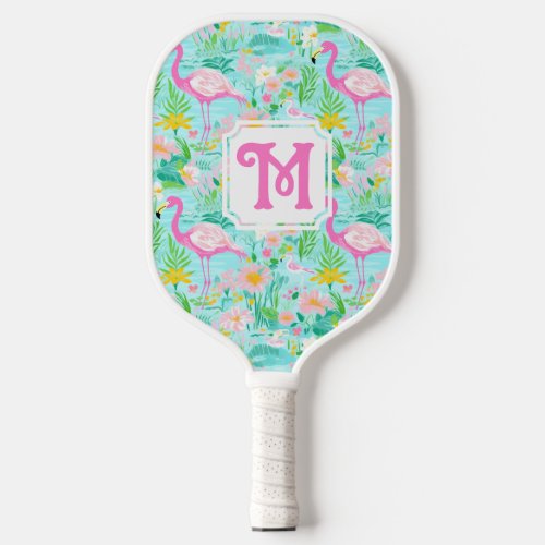 Preppy Summer Flamingo  Monogram Pickleball  Pickleball Paddle