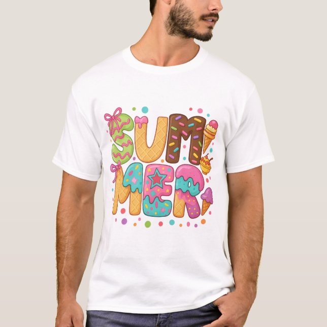 Preppy Summer Ice Cream PNG – Cute Waffle & Sprink T-Shirt (Front)