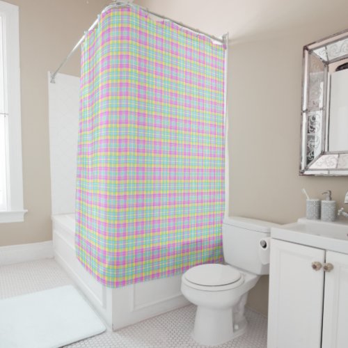 preppy summer plaid pastels watercolor shower curtain